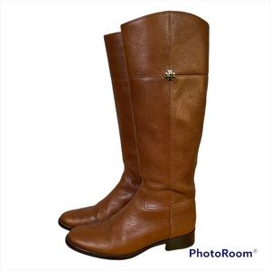 Tory Burch Tall Brown Pebbled Leather Riding Boots Size 9